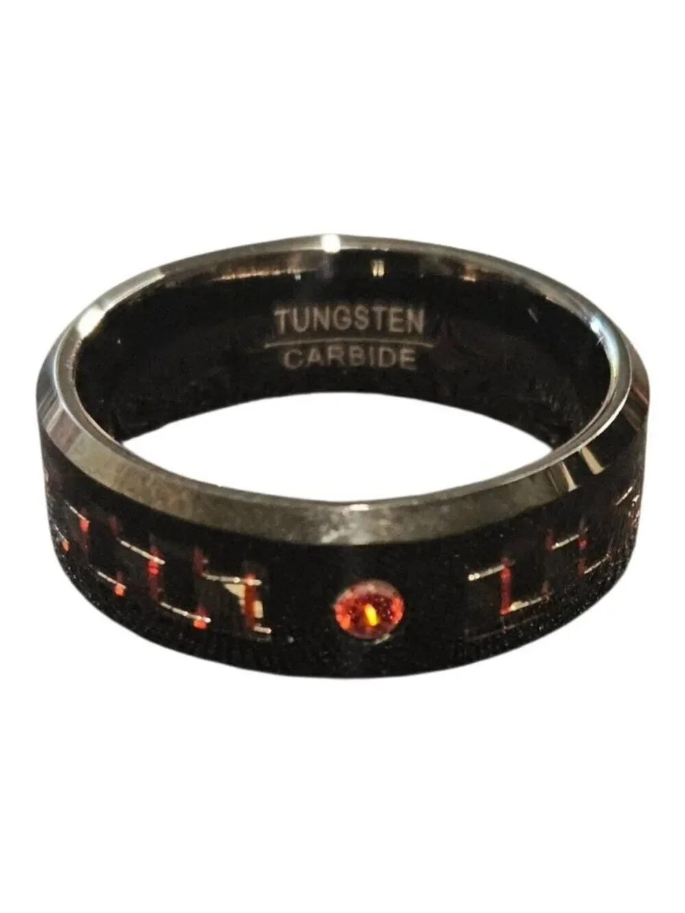 Black & Red Tungsten Carbide Ring, One Size 11